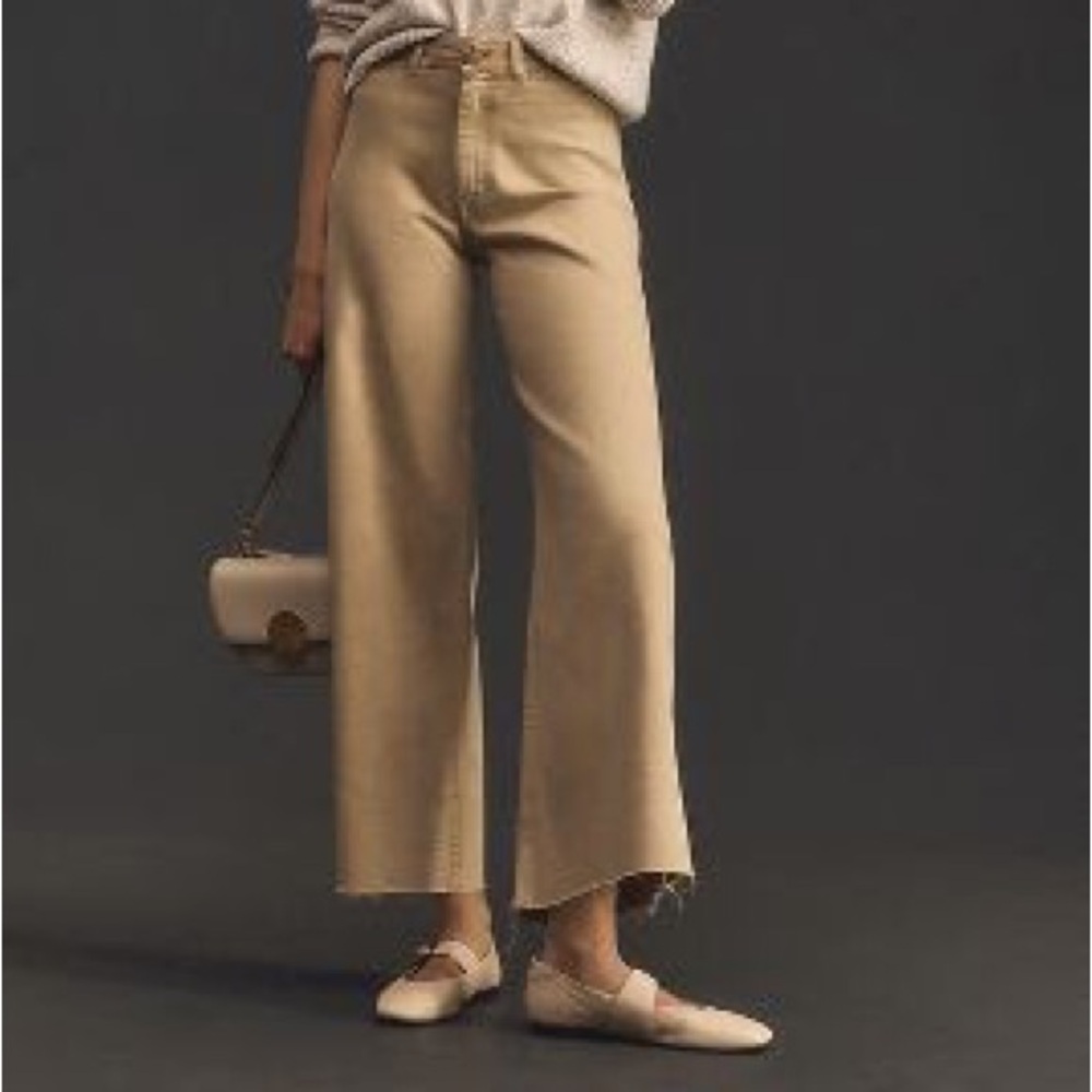 Maeve The Ettie High Rise Crop Wide Leg Jeans Beige Riviera Wash 32-33